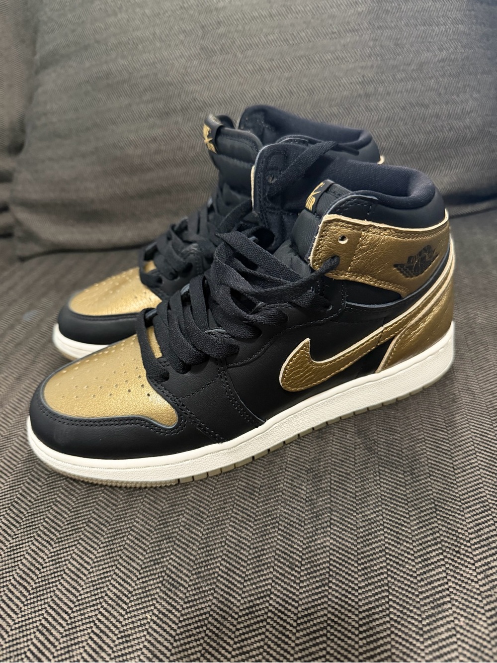 Nike Kids Black and Gold Air Jordan Style High-Top Sneakers